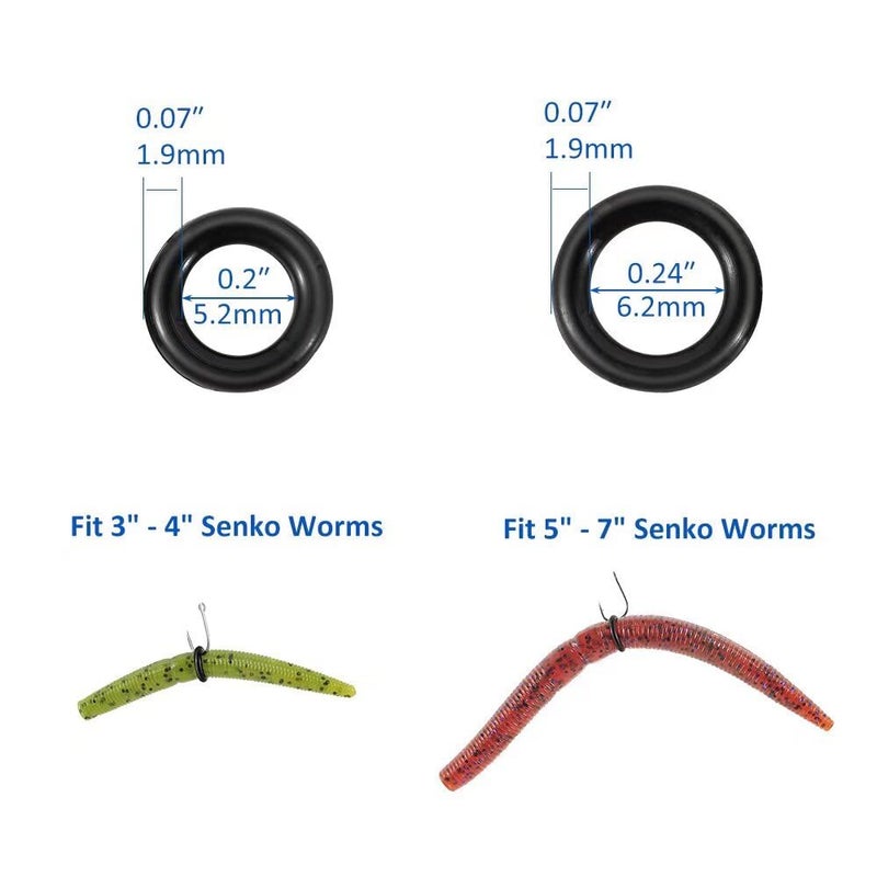Fishfun Wacky Rig Tool with Silicone O Rings, 100Pcs for 3"-4" Senko Worms and 100Pcs for 5"-7" Worms. Easy Installation and Great Protection of Your Plastic Worms - Image 2
